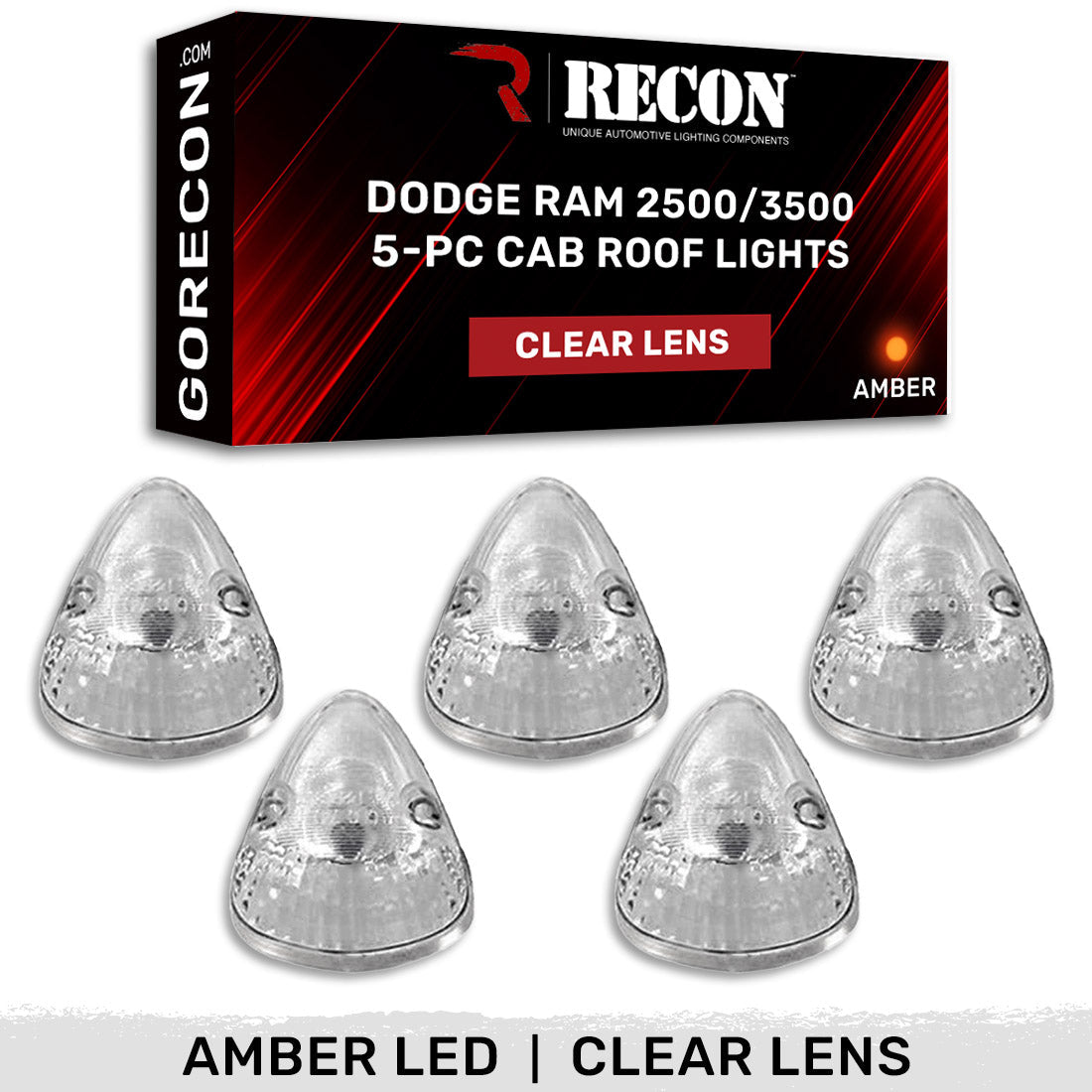 Dodge 94-98 RAM (5-Piece Set) Clear Cab Roof Light Lens with Amber 194 Bulbs - Complete Kit With Wiring & Hardware - Image 5