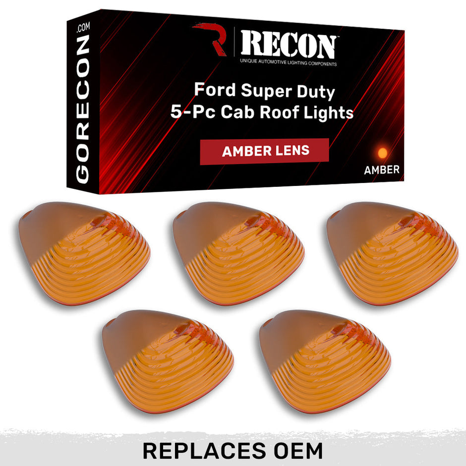 Ford 99-16 Superduty (5-Piece Set) Amber Cab Roof Light Lenses Only & Amber Xenon Bulbs