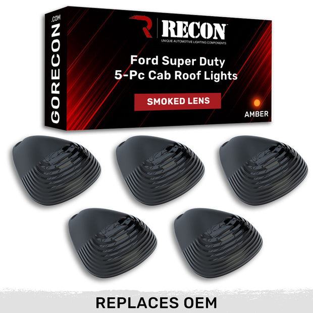 Ford 99-16 Superduty (5-Piece Set) Smoked Cab Roof Light Lenses Only & Amber Xenon Bulbs