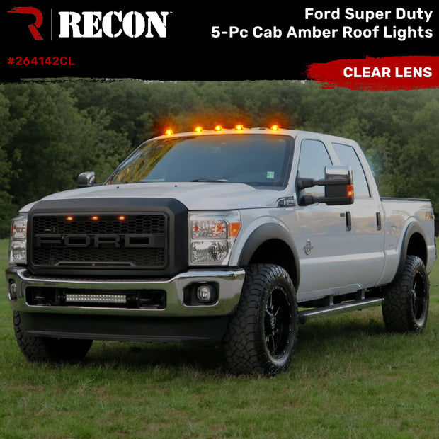 Ford 99-16 Superduty (5-Piece Set) Clear Cab Roof Light Lenses Only & Amber Xenon Bulbs - Image 2