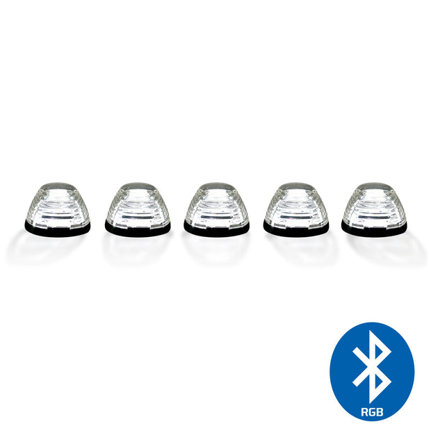 Ford 99-16 Superduty (5-Piece Set) Clear Cab Roof Light Lens with RGB (Multi-Colored) High-Power LED's - Complete Kit With Wiring & Hardware - ATTN: Cab Lights are User Controlled by Bluetooth Using App Thru Mobile Phone / Tablet - MULTI-COLORED