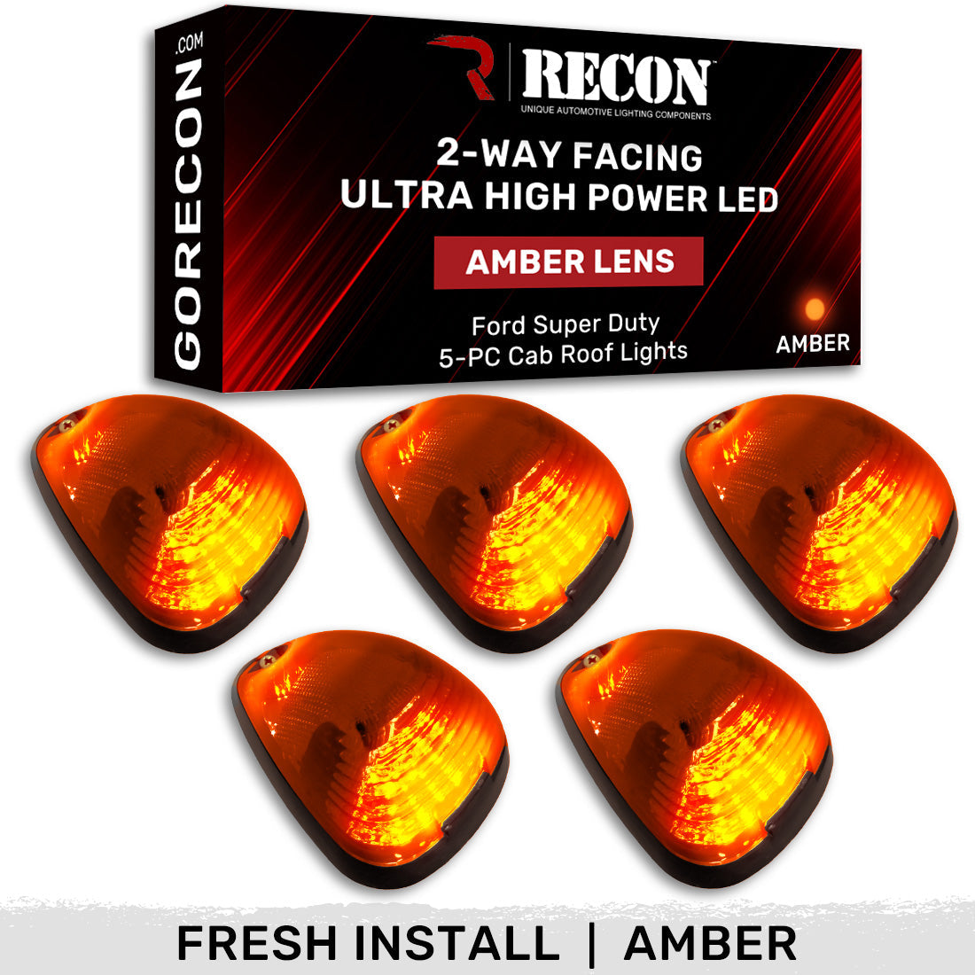 Ford 99-16 Superduty (5-Piece Set) Amber Cab Roof Light Lens with 2-Way Forward & Rear Facing Amber ULTRA High-Power LEDs - (Complete Wiring Kit Sold Separately) - Image 4