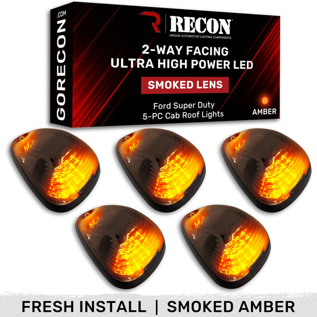 Ford 99-16 Superduty (5-Piece Set) Smoked Cab Roof Light Lens with 2-Way Forward & Rear Facing Amber ULTRA High-Power LEDs - (Complete Wiring Kit Sold Separately) - Image 2