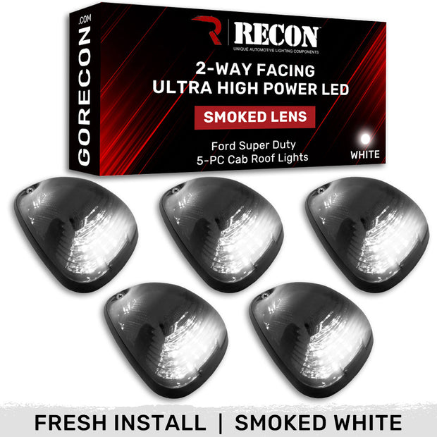 Ford 99-16 Superduty (5-Piece Set) Smoked Cab Roof Light Lens with 2-Way Forward & Rear Facing White ULTRA High-Power LEDs - (Complete Wiring Kit Sold Separately)