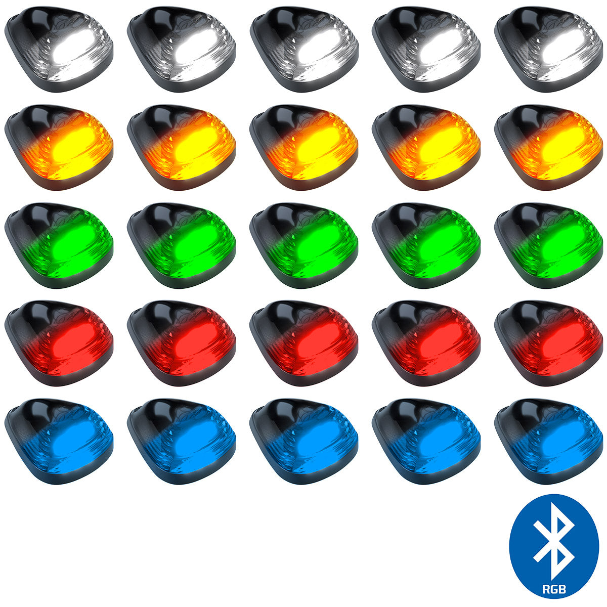 Ford 99-16 Superduty (5-Piece Set) Smoked Cab Roof Light Lens with RGB (Multi-Colored) High-Power LED's - Complete Kit With Wiring & Hardware - ATTN: Cab Lights are User Controlled by Bluetooth Using App Thru Mobile Phone / Tablet - MULTI-COLORED - Image 2