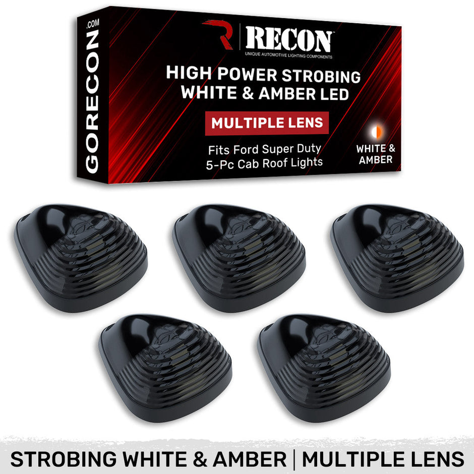 Ford 99-16 Superduty (5-Piece Set) Smoked Lens with White & Amber Strobe LED's & White or Amber Running Light LED's - Complete Kit With Wiring & Hardware
