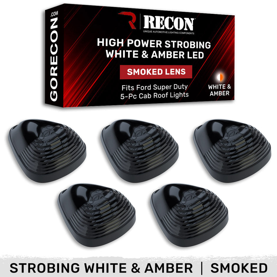 Ford 99-16 Superduty (5-Piece Set) Smoked Lens with White & Amber Strobe LED's & White or Amber Running Light LED's - Complete Kit With Wiring & Hardware - Image 4
