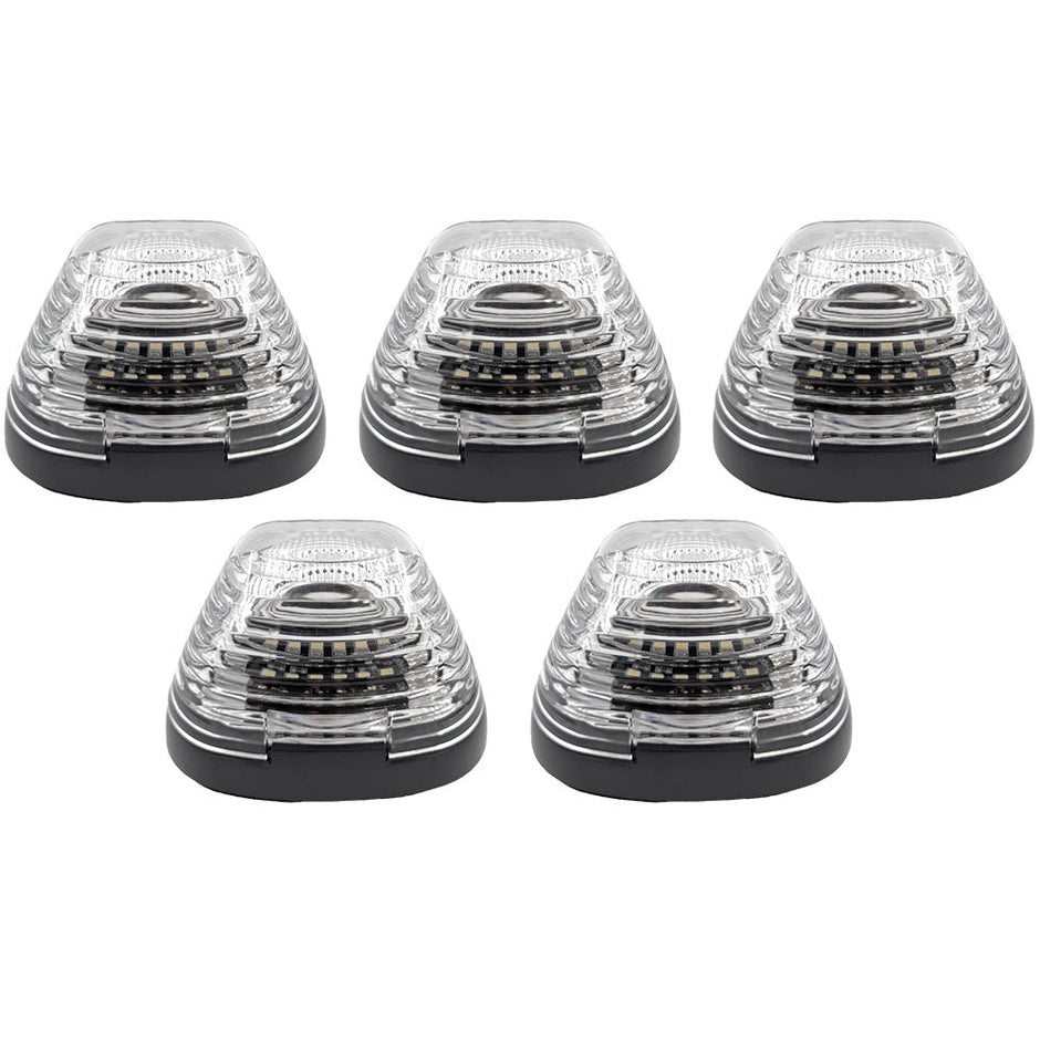 Ford 99-16 Superduty (5-Piece Set) Clear Cab Roof Light Lens with 2-Way Forward & Rear Facing Amber ULTRA High-Power LEDs - (Complete Wiring Kit Sold Separately)