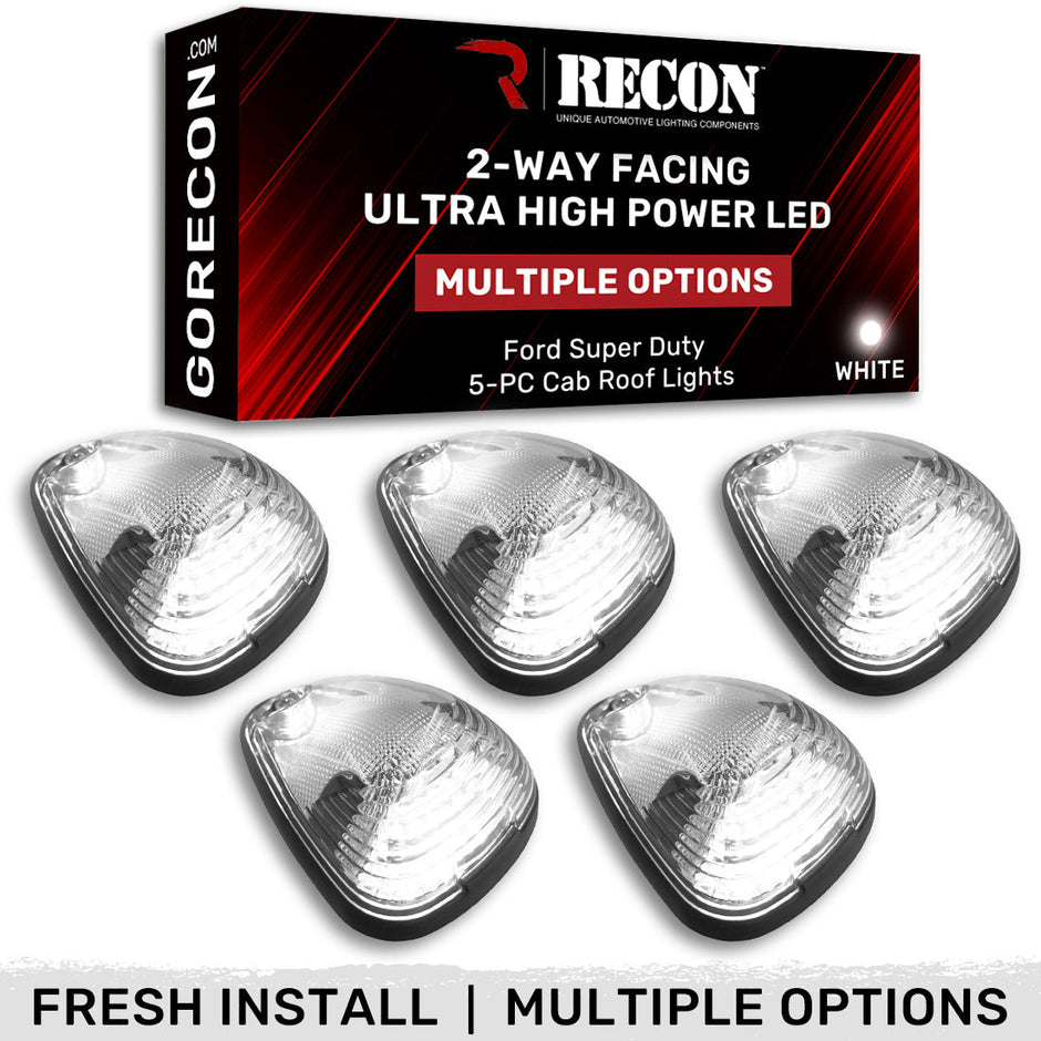 Ford 99-16 Superduty (5-Piece Set) Clear Cab Roof Light Lens with 2-Way Forward & Rear Facing White ULTRA High-Power LEDs - (Complete Wiring Kit Sold Separately)
