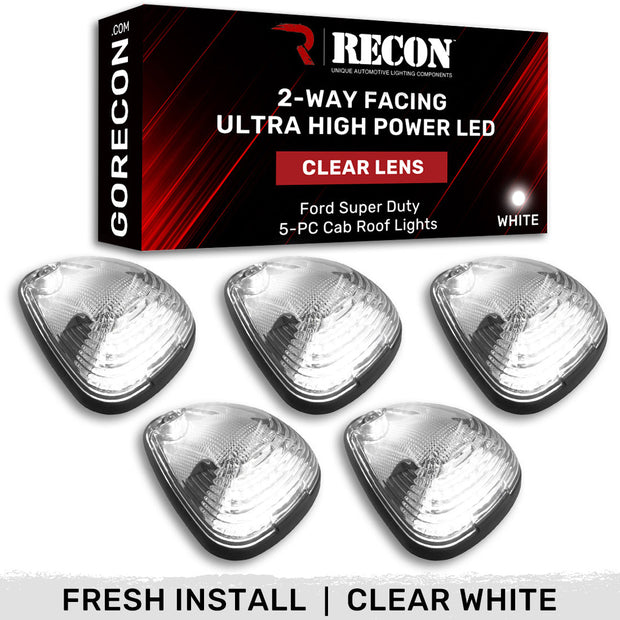 Ford 99-16 Superduty (5-Piece Set) Clear Cab Roof Light Lens with 2-Way Forward & Rear Facing White ULTRA High-Power LEDs - (Complete Wiring Kit Sold Separately) - Image 2