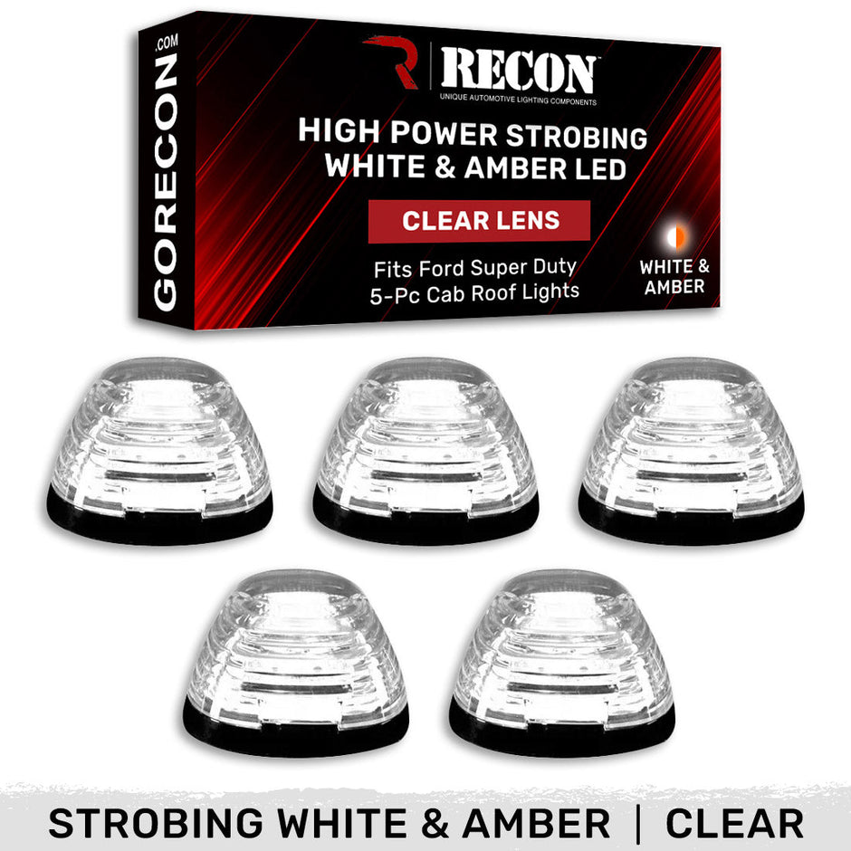 Ford 99-16 Superduty (5-Piece Set) Clear Lens with White & Amber Strobe LED's & White or Amber Running Light LED's - Complete Kit With Wiring & Hardware - Image 5