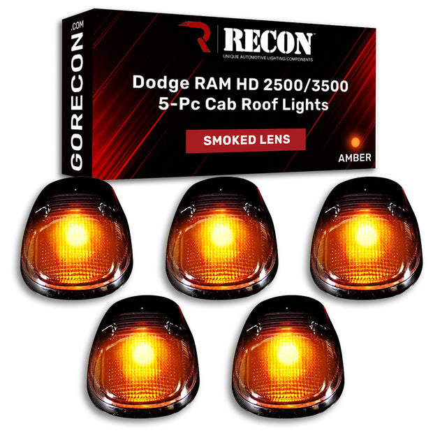Dodge 99-02 RAM (5-Piece Set) Smoked Cab Roof Light Lens with Amber LED's