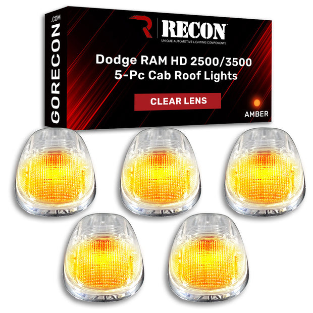 Dodge 99-02 RAM (5-Piece Set) Clear Cab Roof Light Lens with Amber LED's