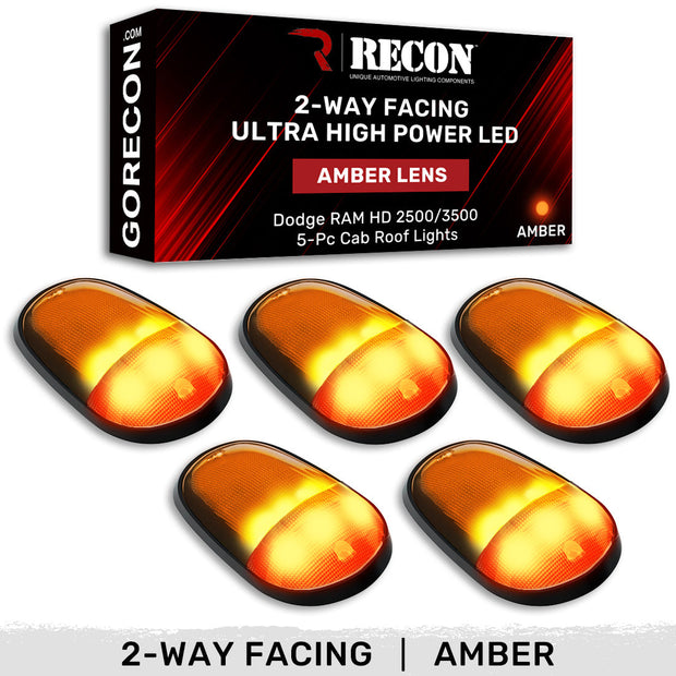 Dodge 03-18 RAM Heavy-Duty 2500 & 3500 (5-Piece Set) Amber Cab Roof Light Lens with 2-Way Forward & Rear Facing Amber ULTRA High-Power LEDs - (Complete Wiring Kit Sold Separately) - Image 2