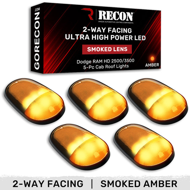 Dodge 03-18 RAM Heavy-Duty 2500 & 3500 (5-Piece Set) Smoked Cab Roof Light Lens with 2-Way Forward & Rear Facing Amber ULTRA High-Power LEDs - (Complete Wiring Kit Sold Separately) - Image 2