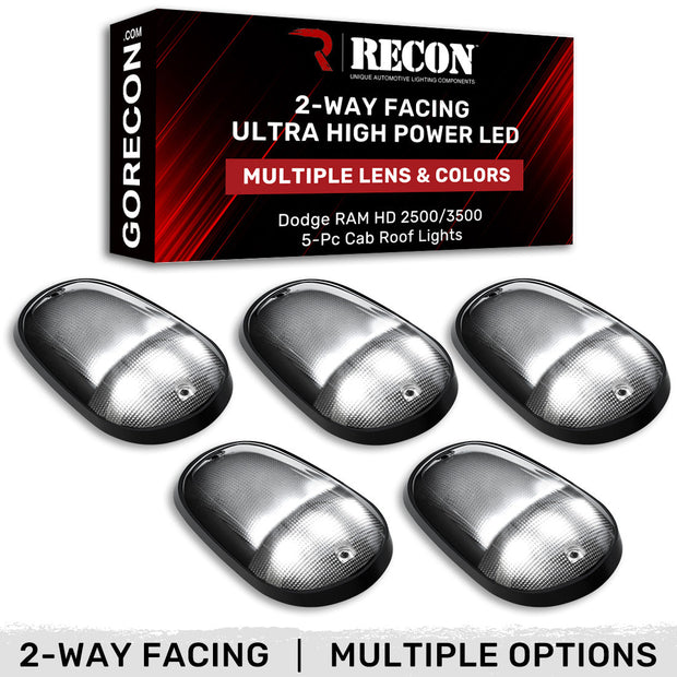 Dodge 03-18 RAM Heavy-Duty 2500 & 3500 (5-Piece Set) Smoked Cab Roof Light Lens with 2-Way Forward & Rear Facing White ULTRA High-Power LEDs - (Complete Wiring Kit Sold Separately)