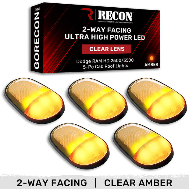 Dodge 03-18 RAM Heavy-Duty 2500 & 3500 (5-Piece Set) Clear Cab Roof Light Lens with 2-Way Forward & Rear Facing Amber ULTRA High-Power LEDs - (Complete Wiring Kit Sold Separately) - Image 2