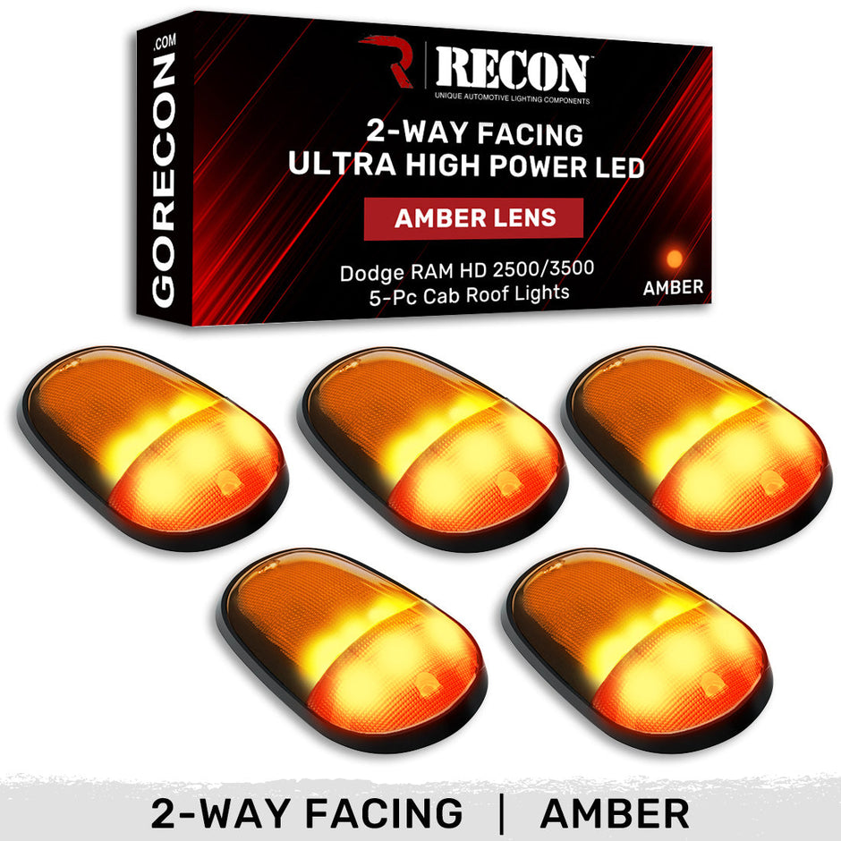 Dodge 03-18 RAM Heavy-Duty 2500 & 3500 (5-Piece Set) Amber Cab Roof Light Lens with 2-Way Forward & Rear Facing Amber ULTRA High-Power LEDs - (Complete Wiring Kit Sold Separately) - Image 3