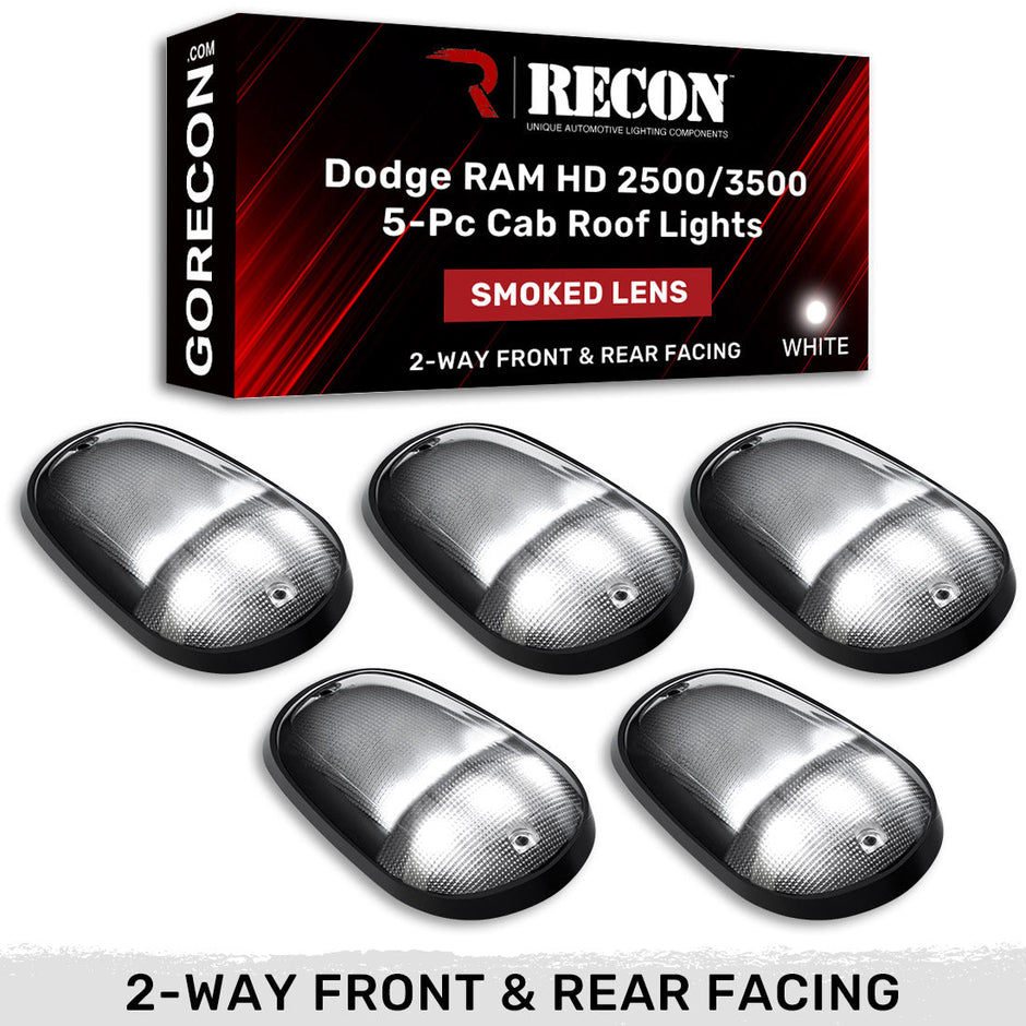 Dodge 03-18 RAM Heavy-Duty 2500 & 3500 (5-Piece Set) Smoked Cab Roof Light Lens with 2-Way Forward & Rear Facing White ULTRA High-Power LEDs - (Complete Wiring Kit Sold Separately) - Image 4