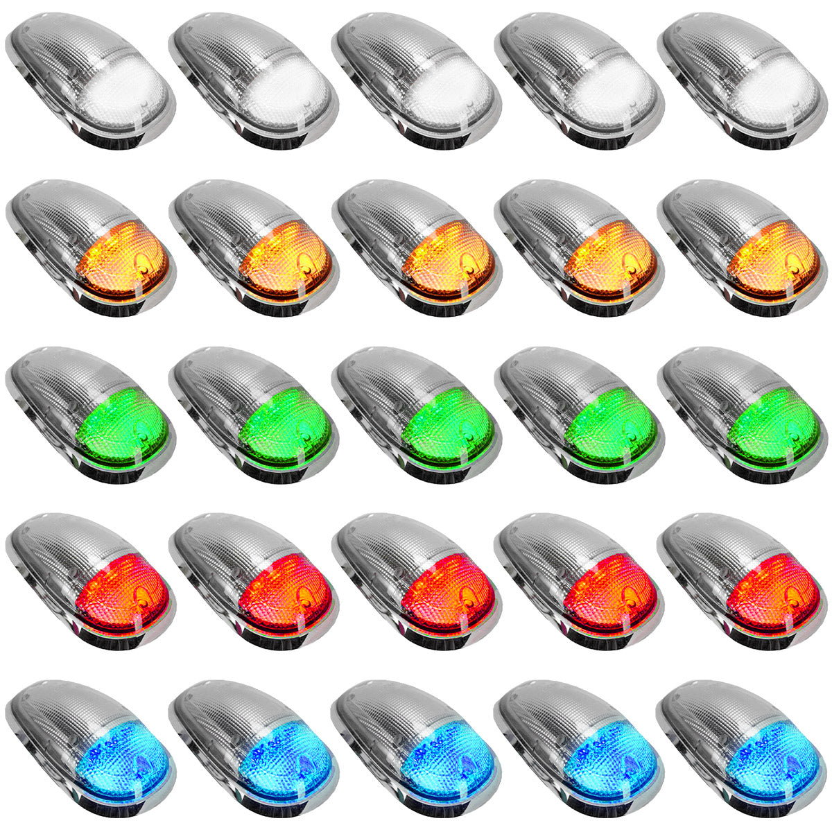 Dodge 03-18 RAM Heavy-Duty 2500 & 3500 (5-Piece Set) Clear Cab Roof Light Lens with RGB (Multi-Colored) High-Power LED's - Complete Kit With Wiring & Hardware - ATTN: Cab Lights are User Controlled by Bluetooth Using App Thru Mobile Phone / Tablet - MULTI-COLORED