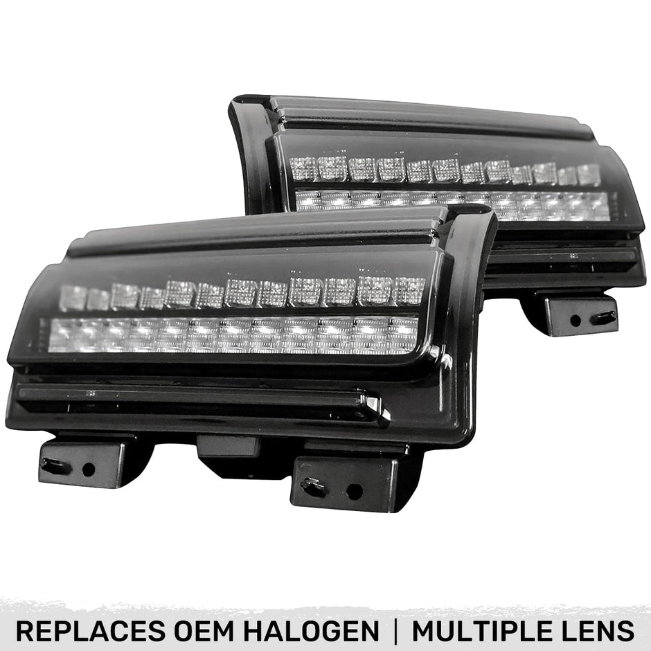 Jeep 18-23 JL Wrangler Front High Power White OLED DRL with High Power Amber Scanning Switchback OLED Turn Signal 2-Piece Set (Replaces OEM Halogen Version - Does Not Fit Sport Model) - Smoked Lens