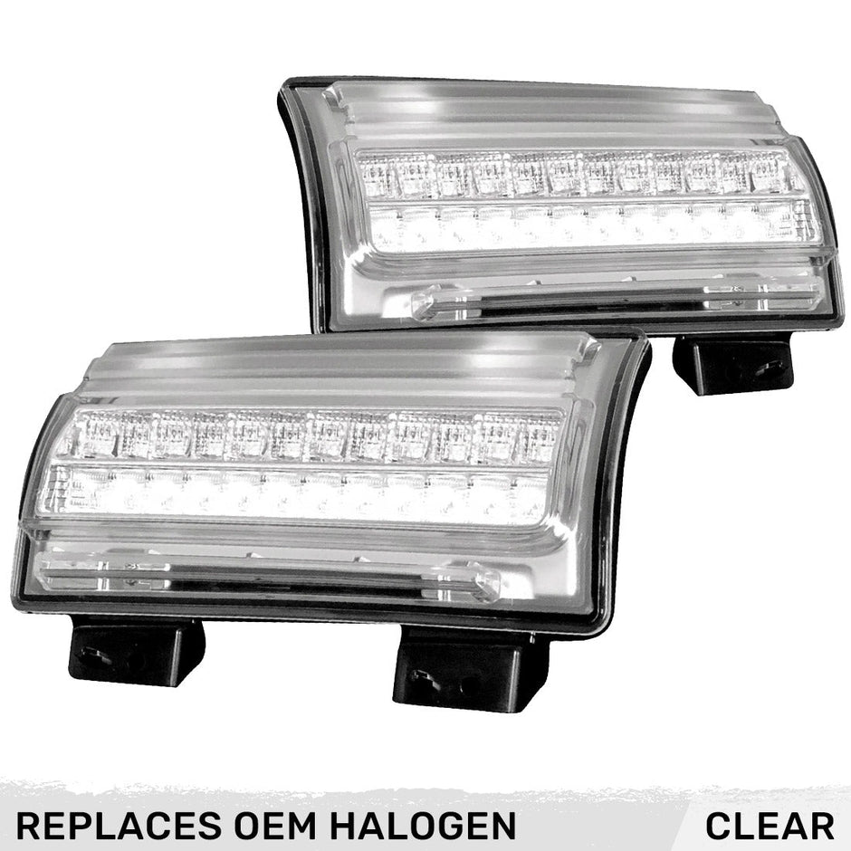 Jeep 18-23 JL Wrangler Front High Power White OLED DRL with High Power Amber Scanning Switchback OLED Turn Signal 2-Piece Set (Replaces OEM Halogen Version - Does Not Fit Sport Model) - Clear Lens - Image 2