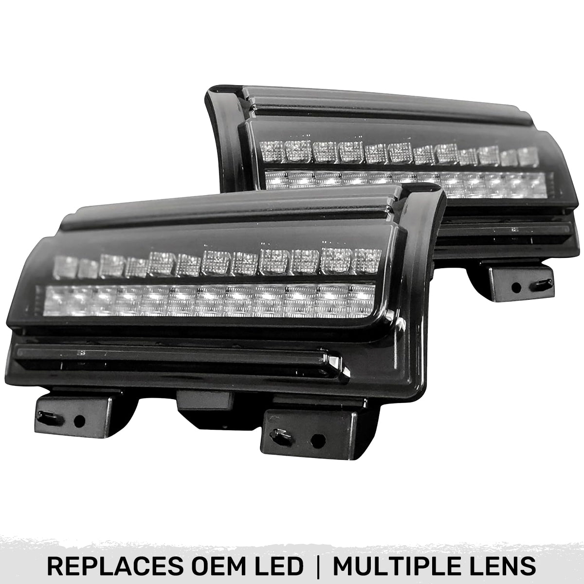 Jeep 18-23 JL Wrangler Front High Power White OLED DRL with High Power Amber Scanning Switchback OLED Turn Signal 2-Piece Set (Replaces OEM LED Version) - Smoked Lens