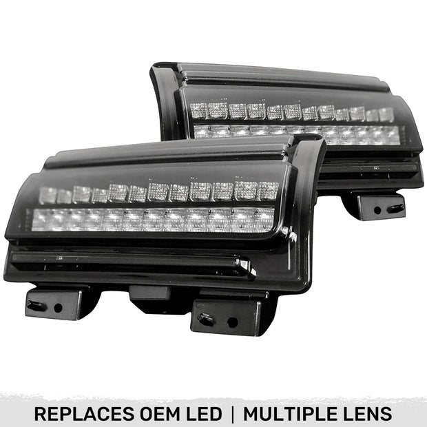 Jeep 18-23 JL Wrangler Front High Power White OLED DRL with High Power Amber Scanning Switchback OLED Turn Signal 2-Piece Set (Replaces OEM LED Version) - Smoked Lens