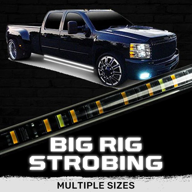 62" BIG RIG STROBING LED Running Light Kit in Amber or White with user selecatble strobe patterns - 2 Piece Set Includes Left & Right Side (Fits all Extended & Quad Cab Trucks)