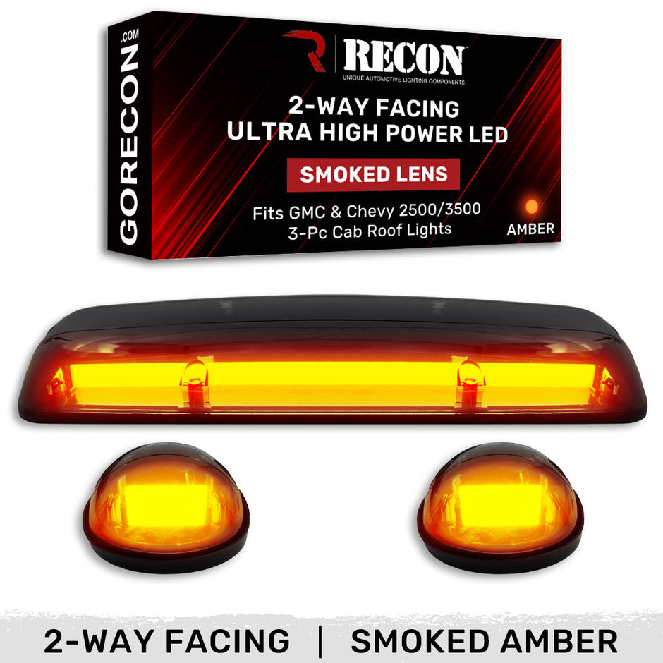 GMC & Chevy 02-07 (1st GEN Classic Body Style) Heavy-Duty (3-Piece Set) Smoked Cab Roof Light Lens with 2-Way Forward & Rear Facing Amber ULTRA High-Power LEDs - (Complete Wiring Kit Sold Separately)