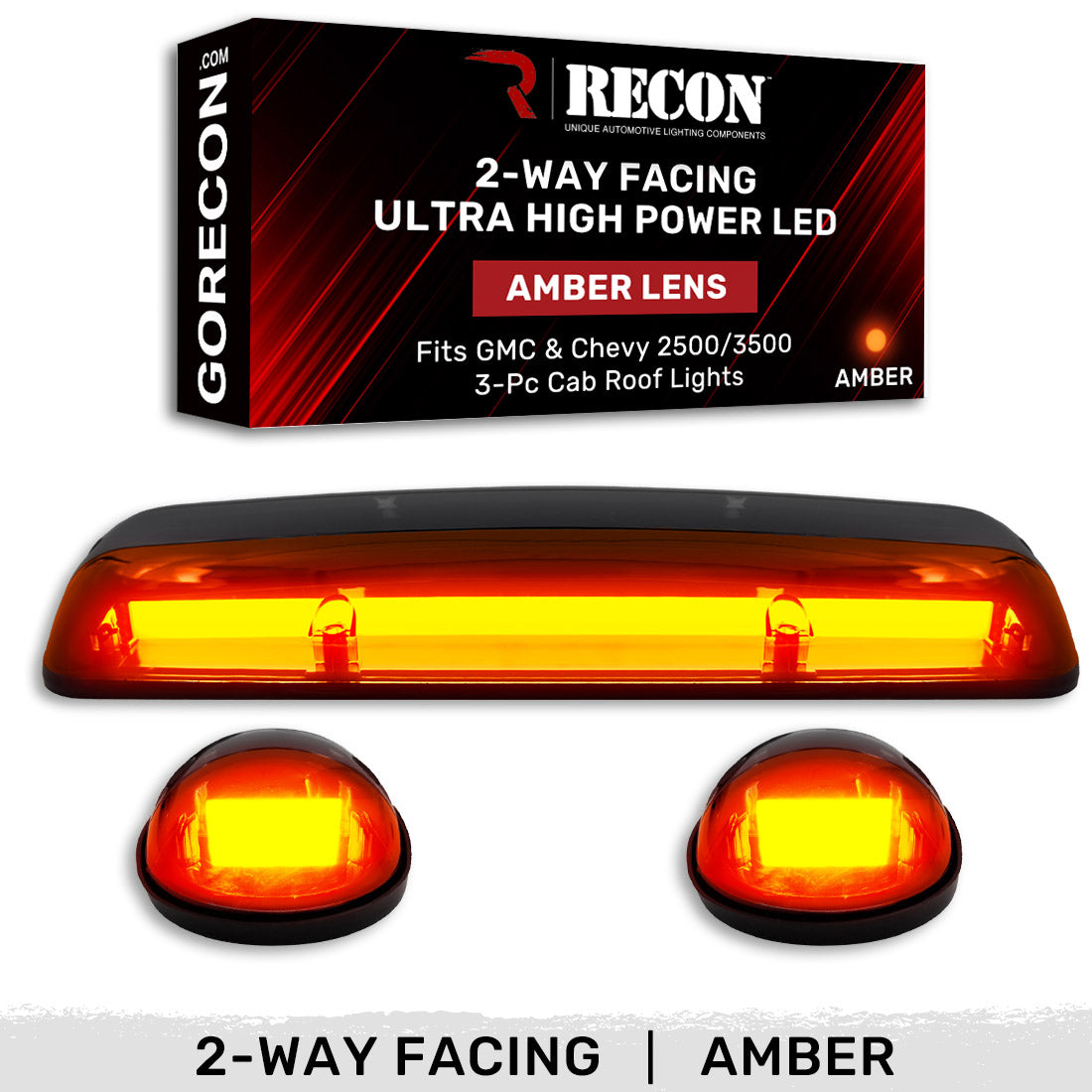 GMC & Chevy 02-07 (1st GEN Classic Body Style) Heavy-Duty (3-Piece Set) Amber Cab Roof Light Lens with 2-Way Forward & Rear Facing Amber ULTRA High-Power LEDs - (Complete Wiring Kit Sold Separately) - Image 4