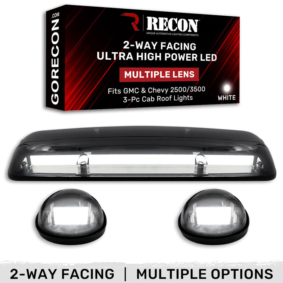 GMC & Chevy 02-07 (1st GEN Classic Body Style) Heavy-Duty (3-Piece Set) Smoked Cab Roof Light Lens with 2-Way Forward & Rear Facing White ULTRA High-Power LEDs - (Complete Wiring Kit Sold Separately)