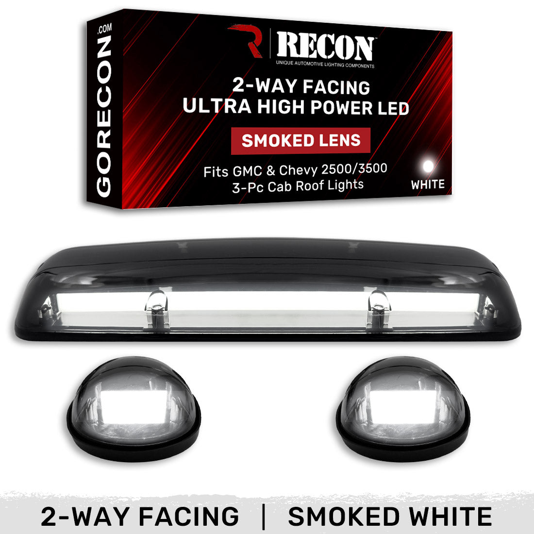 GMC & Chevy 02-07 (1st GEN Classic Body Style) Heavy-Duty (3-Piece Set) Smoked Cab Roof Light Lens with 2-Way Forward & Rear Facing White ULTRA High-Power LEDs - (Complete Wiring Kit Sold Separately) - Image 4