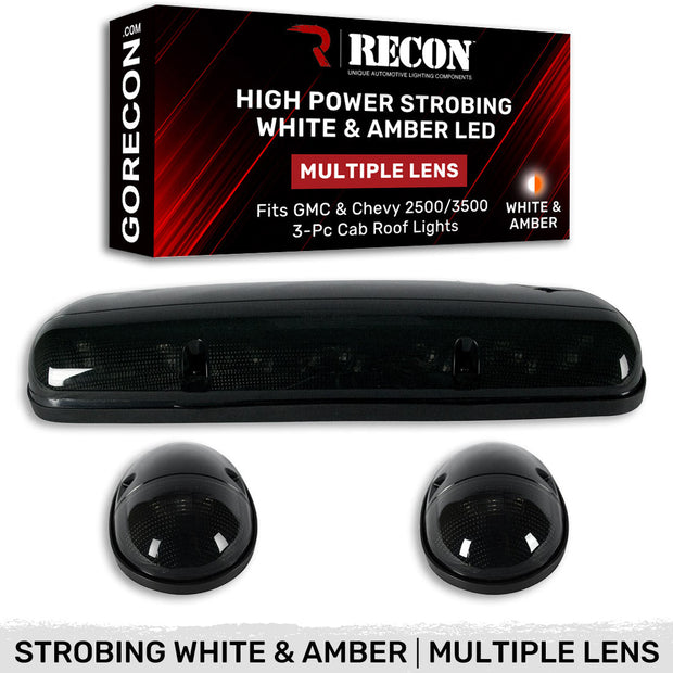 GMC & Chevy 02-07 (1st GEN Classic Body Style) Heavy-Duty (3-Piece Set) Smoked Cab Roof Light Kit with White & Amber Strobe LED's & White or Amber Running Light LED's - (Complete Wiring Kit & Hardware Included)