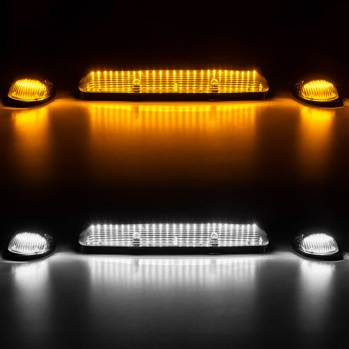 GMC & Chevy 02-07 (1st GEN Classic Body Style) Heavy-Duty (3-Piece Set) Smoked Cab Roof Light Kit with White & Amber Strobe LED's & White or Amber Running Light LED's - (Complete Wiring Kit & Hardware Included) - Image 2