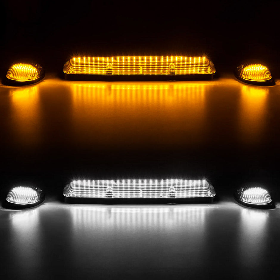 GMC & Chevy 02-07 (1st GEN Classic Body Style) Heavy-Duty (3-Piece Set) Smoked Cab Roof Light Kit with White & Amber Strobe LED's & White or Amber Running Light LED's - (Complete Wiring Kit & Hardware Included) - Image 2