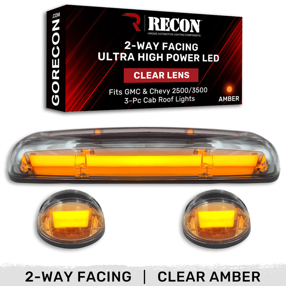 GMC & Chevy 02-07 (1st GEN Classic Body Style) Heavy-Duty (3-Piece Set) Clear Cab Roof Light Lens with 2-Way Forward & Rear Facing Amber ULTRA High-Power LEDs - (Complete Wiring Kit Sold Separately) - Image 2