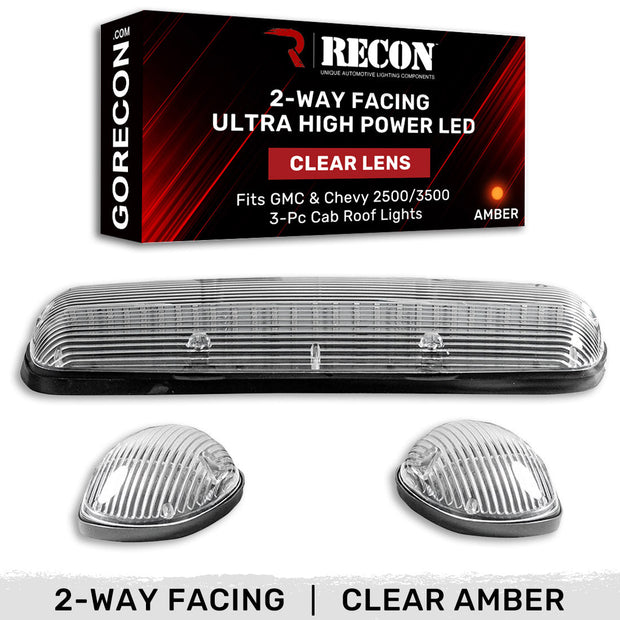 GMC & Chevy 02-07 (1st GEN Classic Body Style) Heavy-Duty (3-Piece Set) Clear Cab Roof Light Lens with 2-Way Forward & Rear Facing Amber ULTRA High-Power LEDs - (Complete Wiring Kit Sold Separately)