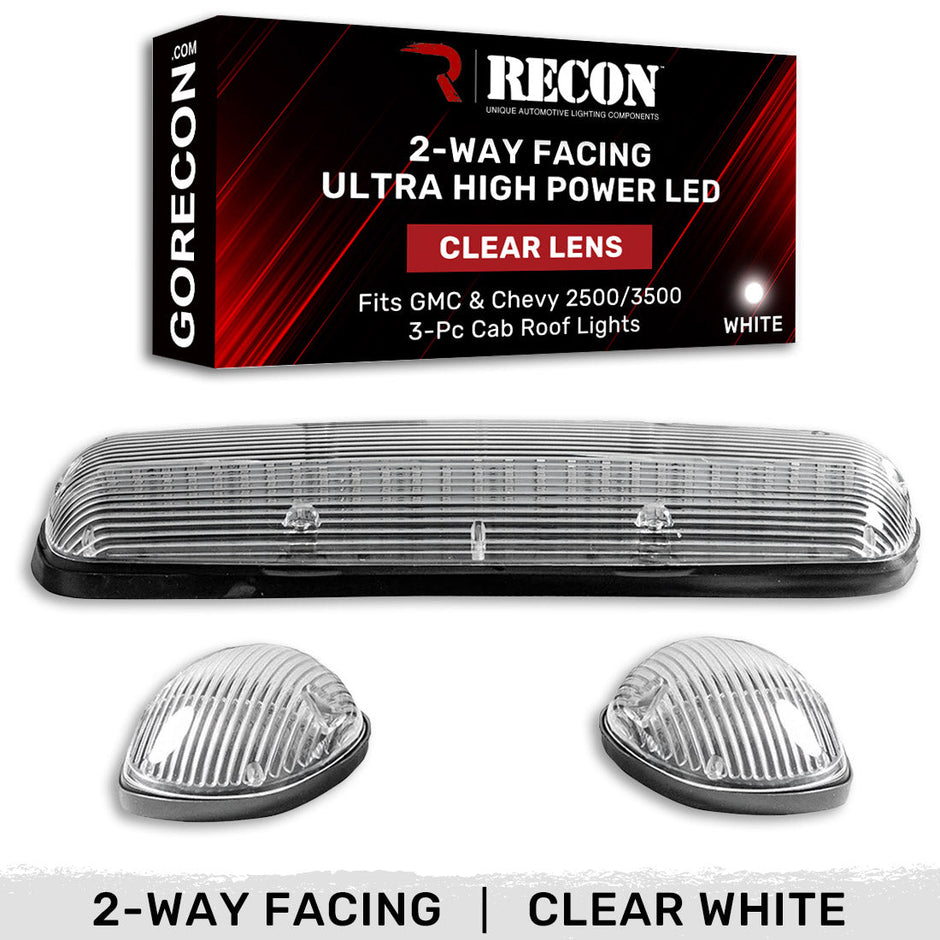 GMC & Chevy 02-07 (1st GEN Classic Body Style) Heavy-Duty (3-Piece Set) Clear Cab Roof Light Lens with 2-Way Forward & Rear Facing White ULTRA High-Power LEDs - (Complete Wiring Kit Sold Separately)