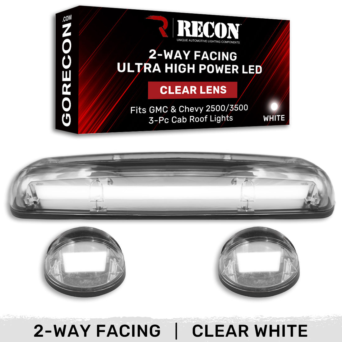GMC & Chevy 02-07 (1st GEN Classic Body Style) Heavy-Duty (3-Piece Set) Clear Cab Roof Light Lens with 2-Way Forward & Rear Facing White ULTRA High-Power LEDs - (Complete Wiring Kit Sold Separately) - Image 2