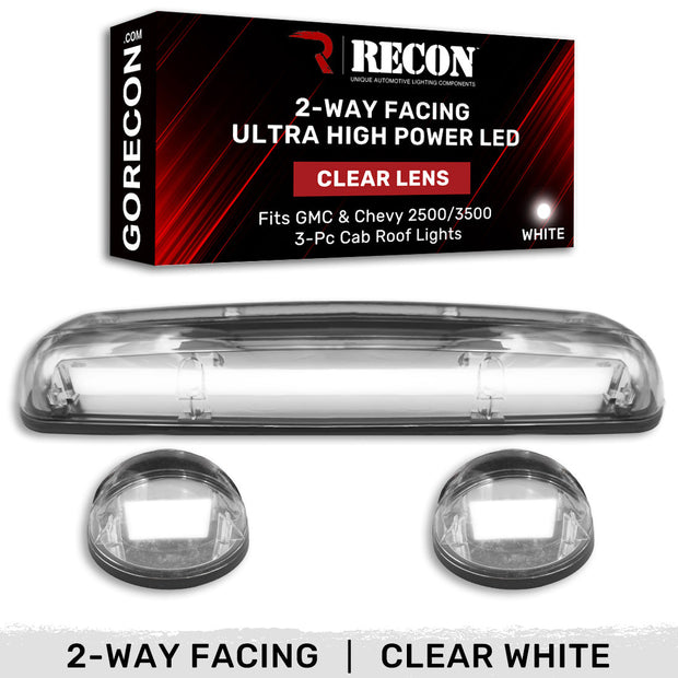 GMC & Chevy 02-07 (1st GEN Classic Body Style) Heavy-Duty (3-Piece Set) Clear Cab Roof Light Lens with 2-Way Forward & Rear Facing White ULTRA High-Power LEDs - (Complete Wiring Kit Sold Separately) - Image 2