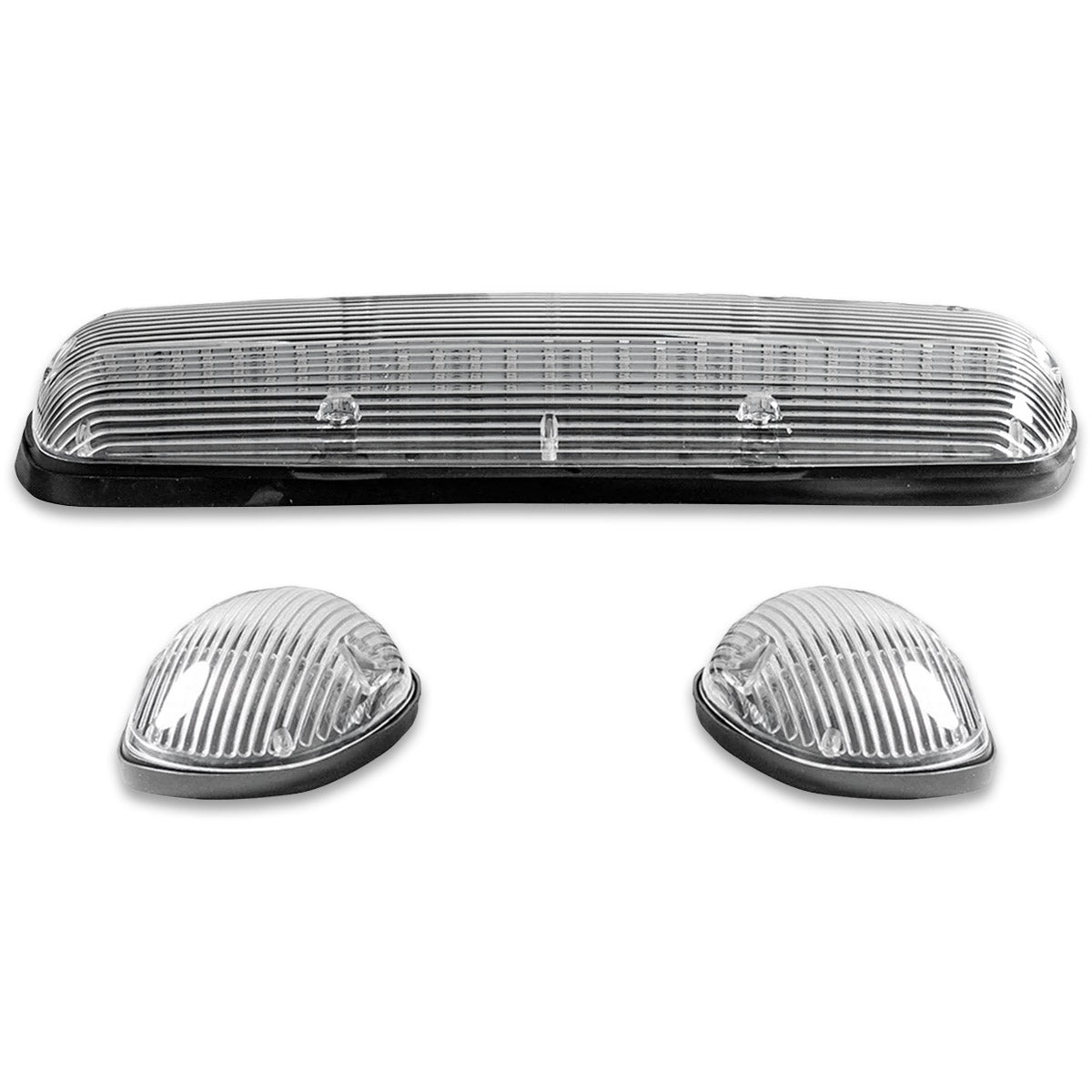 GMC & Chevy 02-07 (1st GEN Classic Body Style) Heavy-Duty (3-Piece Set) Clear Cab Roof Light Kit with White & Amber Strobe LED's & White or Amber Running Light LED's - (Complete Wiring Kit & Hardware Included)