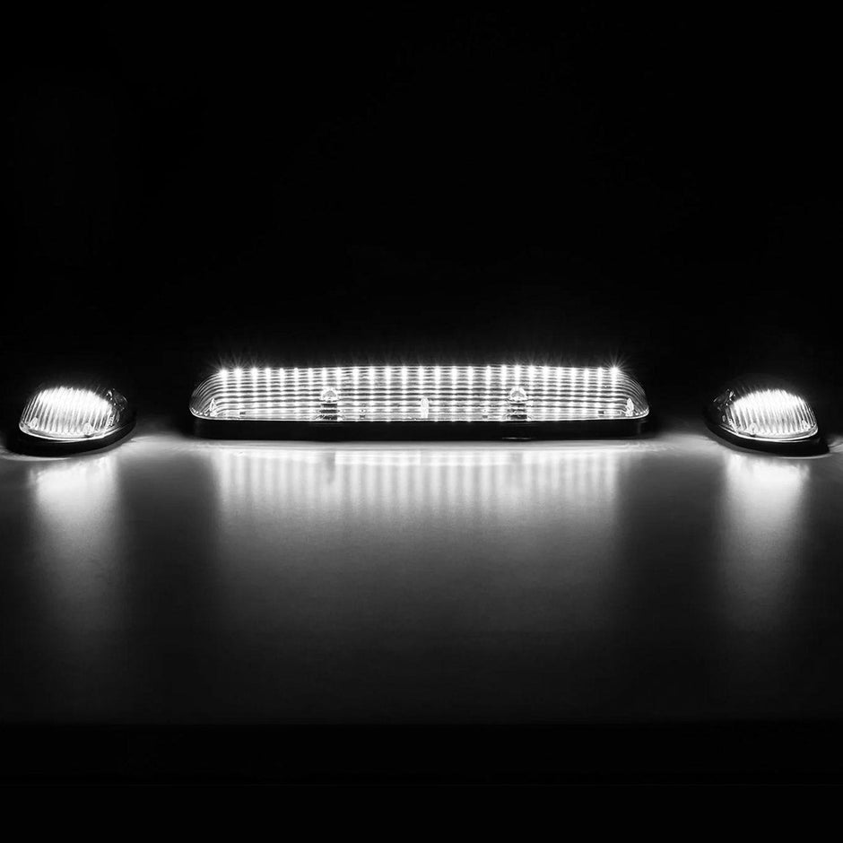 GMC & Chevy 02-07 (1st GEN Classic Body Style) Heavy-Duty (3-Piece Set) Clear Cab Roof Light Kit with White & Amber Strobe LED's & White or Amber Running Light LED's - (Complete Wiring Kit & Hardware Included) - Image 2
