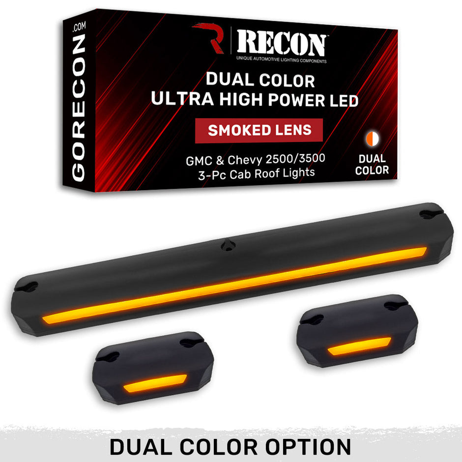 GMC & Chevy 07-14 (2nd GEN Body Style) Heavy-Duty (3-Piece Set) Smoked Cab Roof Light Lens with Ultra-High Powered Dual Color LED Functions with WHITE or AMBER LEDs - Image 2