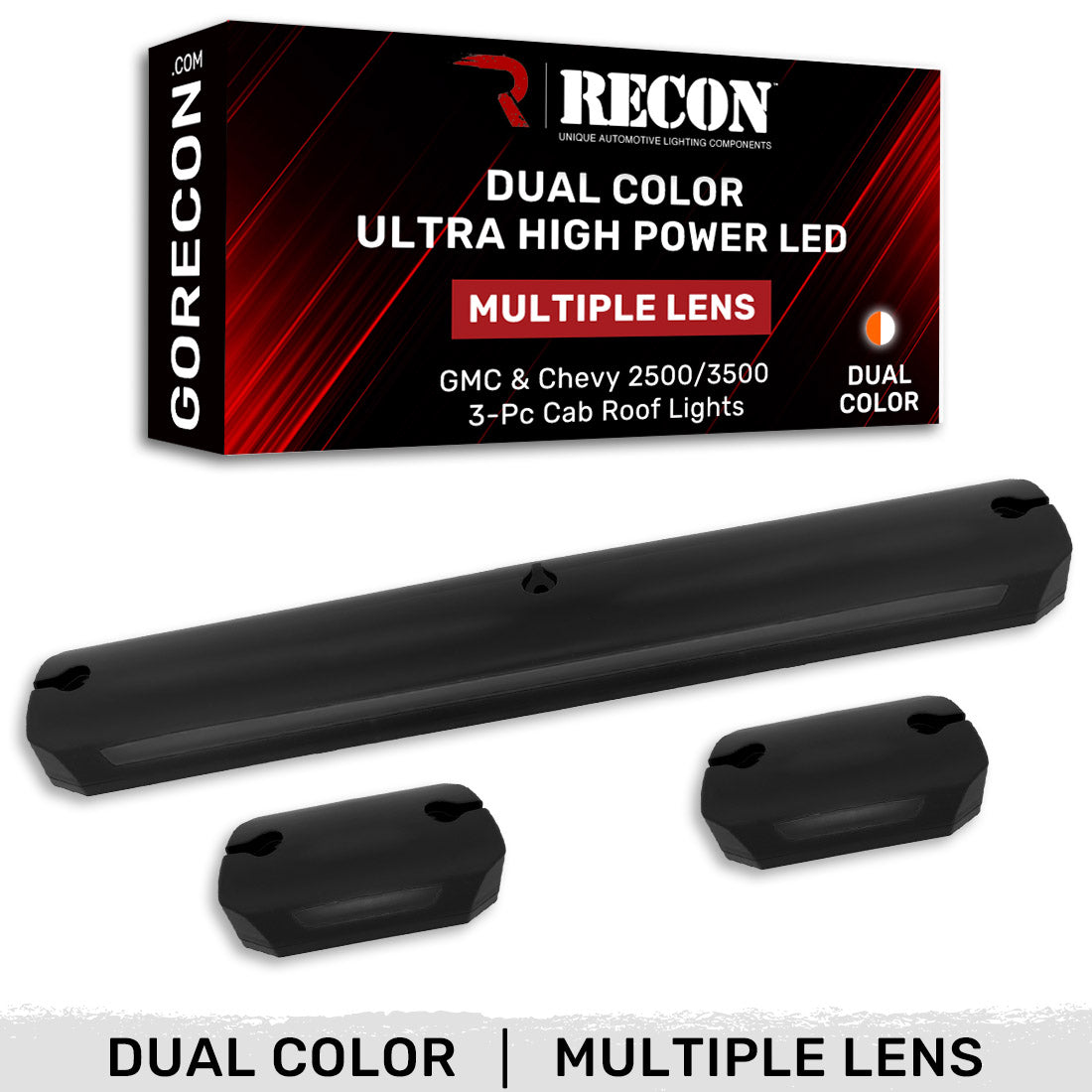 GMC & Chevy 07-14 (2nd GEN Body Style) Heavy-Duty (3-Piece Set) Smoked Cab Roof Light Lens with Ultra-High Powered Dual Color LED Functions with WHITE or AMBER LEDs