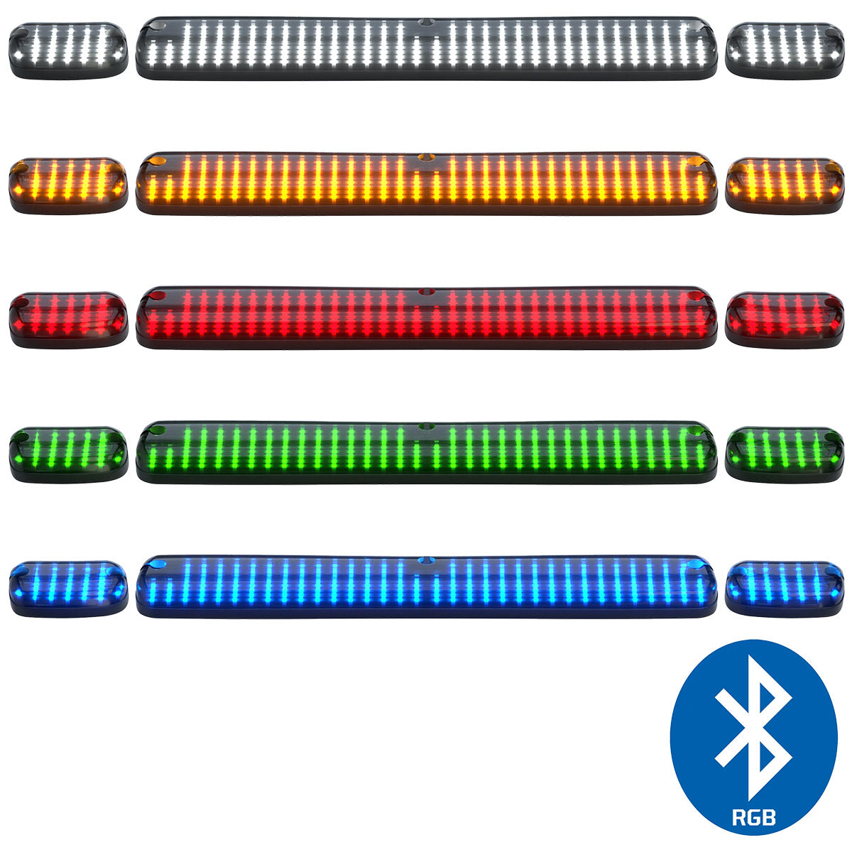 GMC & Chevy 07-14 (2nd GEN Body Style) Heavy-Duty (3-Piece Set) Smoked Cab Roof Light Lens with RGB (Multi-Colored) High-Power LED's - Complete Kit With Wiring & Hardware - ATTN: Cab Lights are User Controlled by Bluetooth Using App Thru Mobile Phone / Tablet - MULTI-COLORED - Image 2