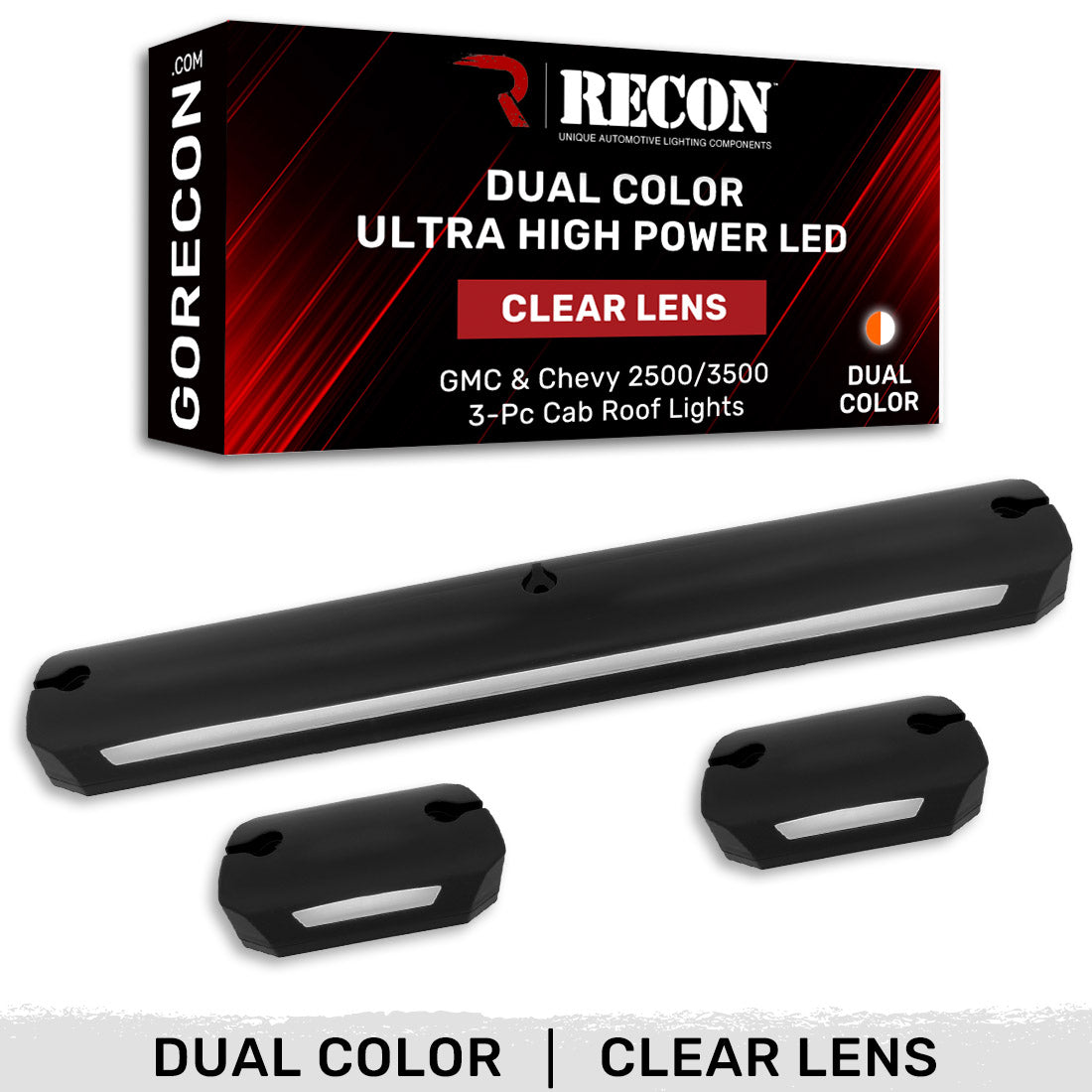GMC & Chevy 07-14 (2nd GEN Body Style) Heavy-Duty (3-Piece Set) Clear Cab Roof Light Lens with Ultra-High Powered Dual Color LED Functions with WHITE or AMBER LEDs - Image 3