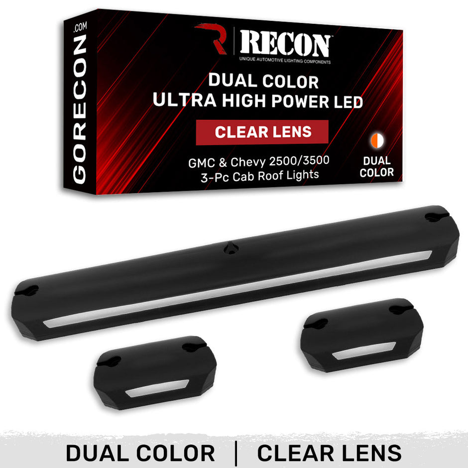 GMC & Chevy 07-14 (2nd GEN Body Style) Heavy-Duty (3-Piece Set) Clear Cab Roof Light Lens with Ultra-High Powered Dual Color LED Functions with WHITE or AMBER LEDs - Image 3