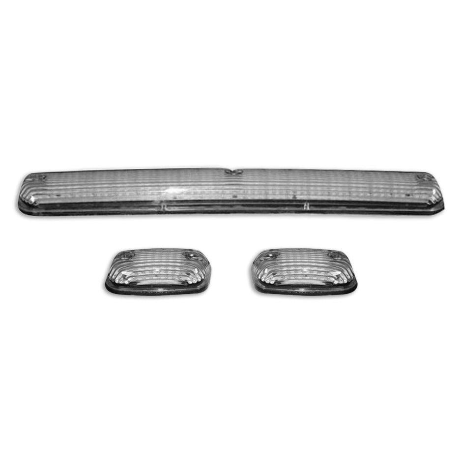 GMC & Chevy 07-14 (2nd GEN Body Style) Heavy-Duty (3-Piece Set) Clear Cab Roof Light Lens with RGB (Multi-Colored) High-Power LED's - Complete Kit With Wiring & Hardware - ATTN: Cab Lights are User Controlled by Bluetooth Using App Thru Mobile Phone / Tablet - MULTI-COLORED