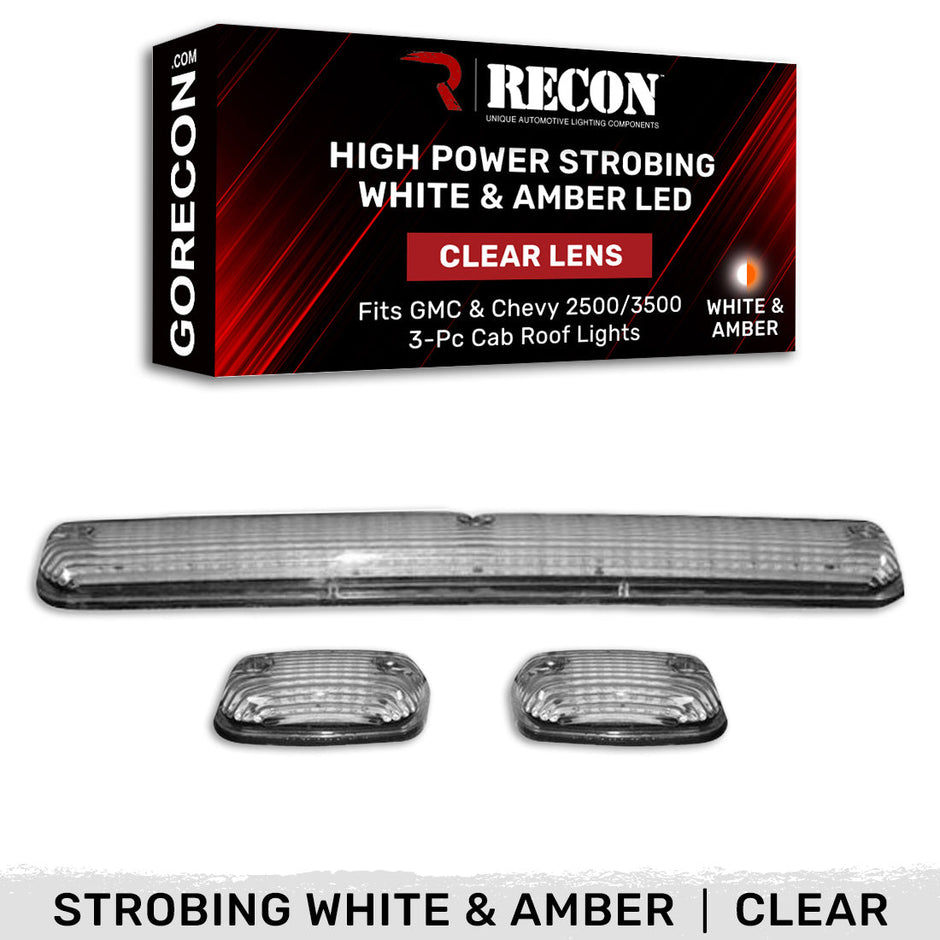 GMC & Chevy 07-14 (2nd GEN Body Style) Heavy-Duty (3-Piece Set) Clear Cab Roof Light Kit with White & Amber Strobe LED's & White or Amber Running Light LED's - (Complete Wiring Kit & Hardware Included) - Image 4
